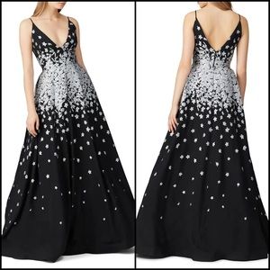 Monique Lhuillier Black and Silver Ball Gown